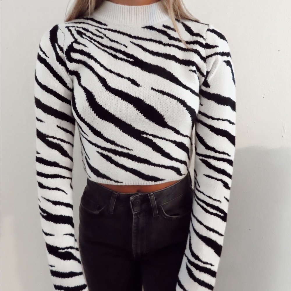 Cropped Zebra Print Sweater